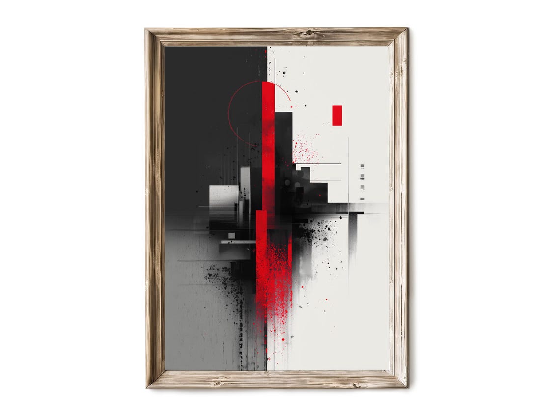 Black Red Geometric Abstract Modern Graphic Vertical Art Poster