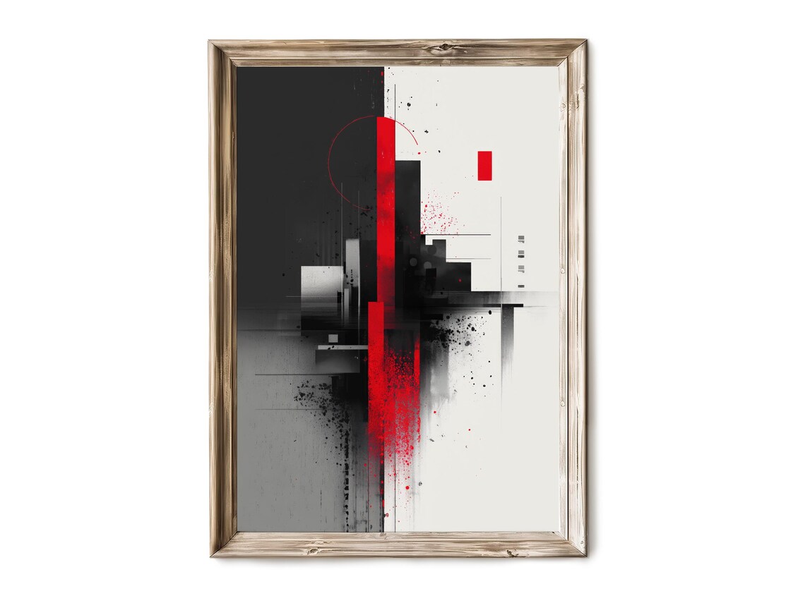 Black Red Minimalist Abstract Wall Art Modern Vertical Graphic Print Bold Contemporary Decor 181