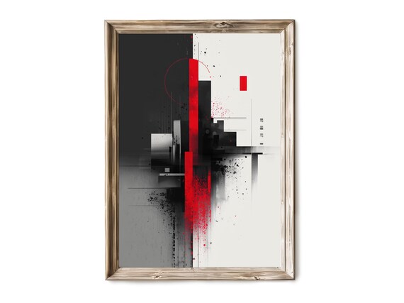 Black Red Minimalist Abstract Wall Art Modern Vertical Graphic Print Bold Contemporary Decor 181