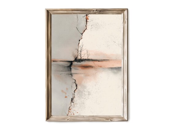Vintage Abstract Vertical Wall Art Modern Neutral Print Soft Black Ink Artistic Decor 197