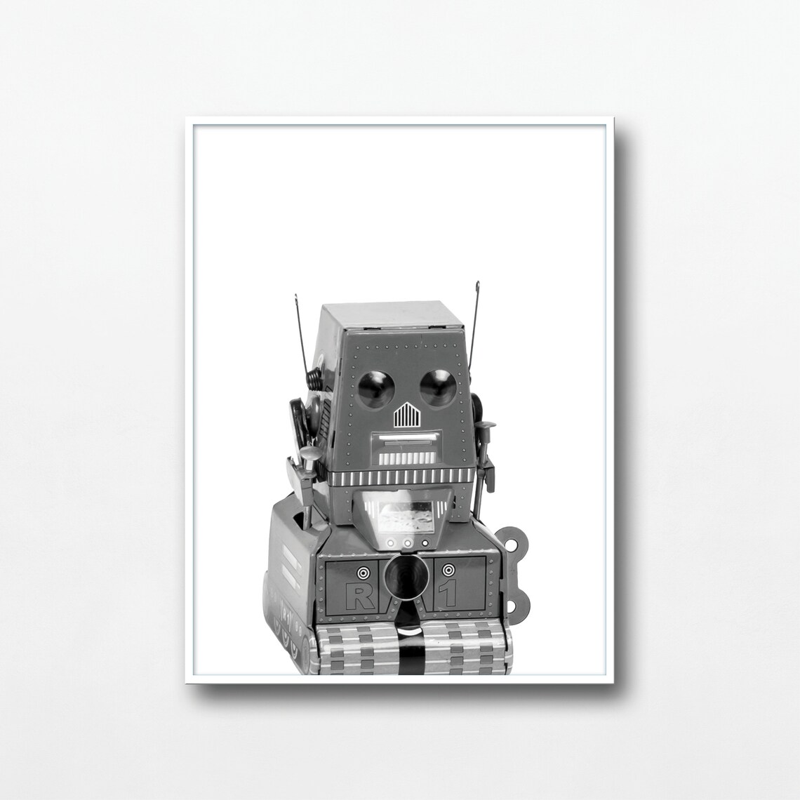 R1 Retro Boxy Vintage Tank Robot Toy Black White Kids Poster - Image 3