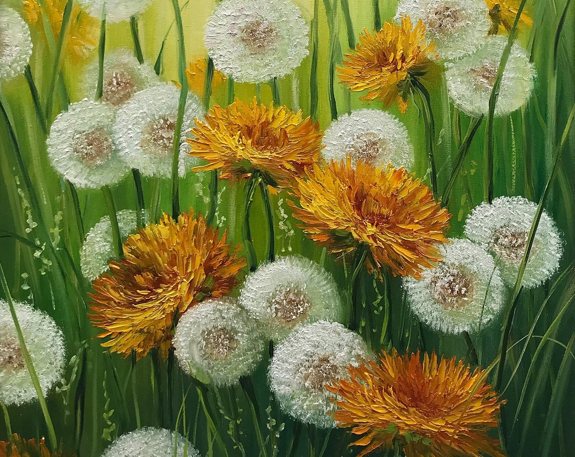 Dandelion Flower Oil Painting Original Art Work Ukraine Artist Botanical Art Ukrainian Painting Field Of Flowers Painting Dandelion Wall Art - Image 3