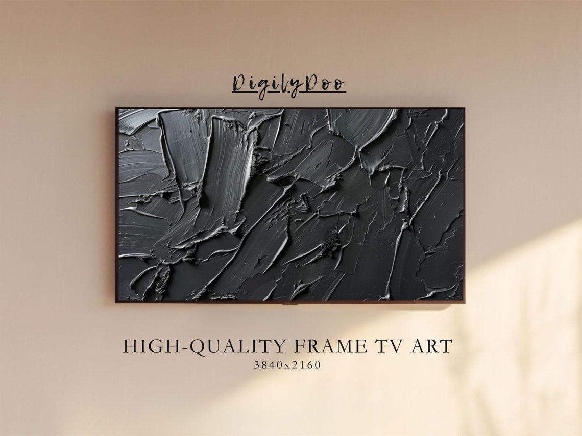 Black Textured Impasto Abstract Dark Moody Palette Knife Poster