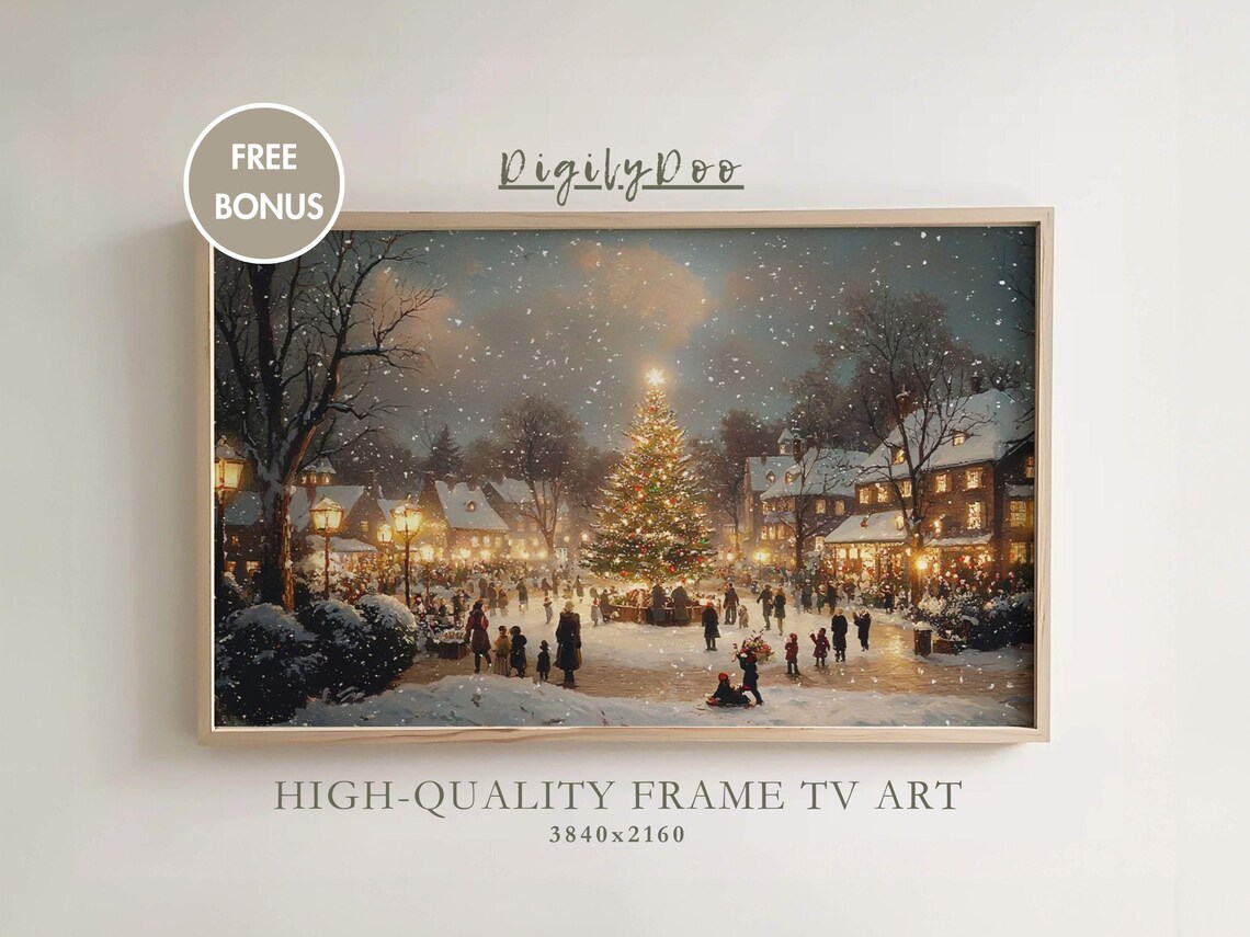 Vintage Christmas Village Town Art Print