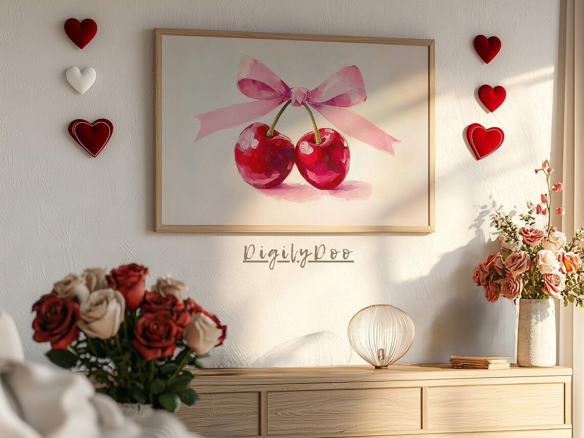 Vintage Red Cherries Valentines Day Art Print - Image 3