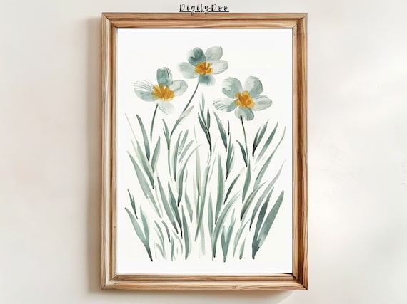 White Daffodils Yellow Centers Watercolor Botanical Flower Print