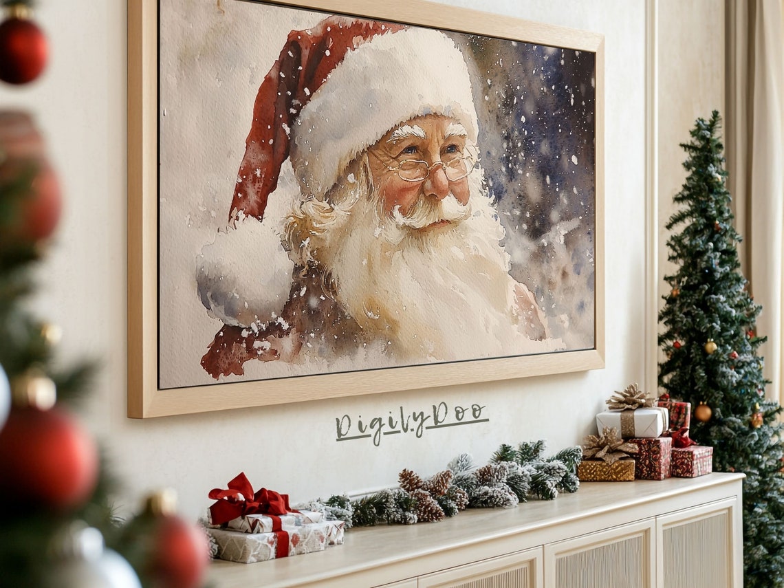 Christmas Frame Tv Art Vintage Santa Claus Painting Santa Holiday Tv Decor Winter Screensaver Moody Wallpaper Santa Art - Image 3