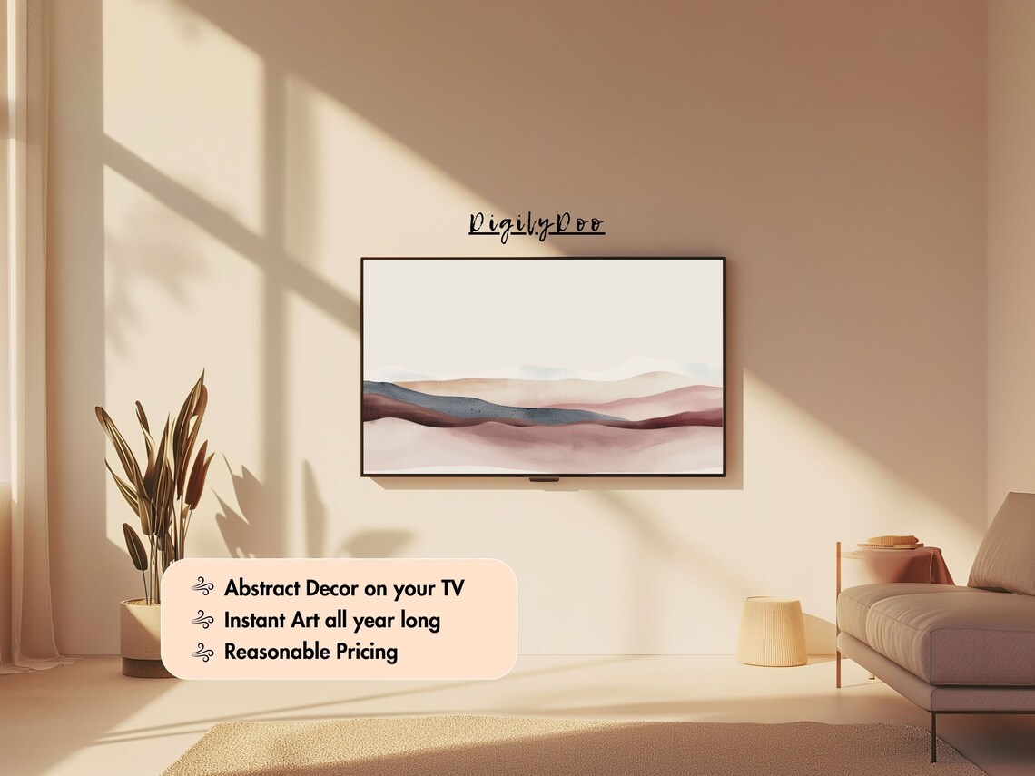 Abstract Modern Frame Tv Art Minimalist Watercolour Painting Neutral Wall Artwork Contemporary Desert Home Decor - Image 3