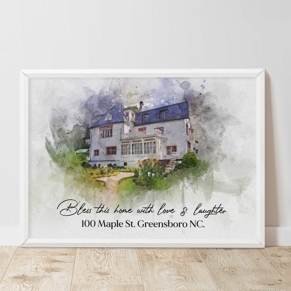 Watercolor House Painting Personalized House House Warming Gift New Apartment Gift First Home Gift Realtor Closing Gift Moving Gift