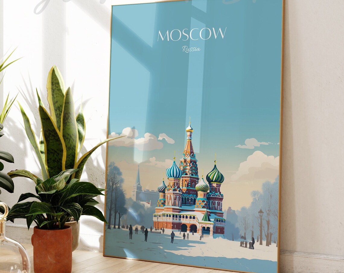 Moscow Russia St Basils Cathedral Snowy Winter Travel Poster