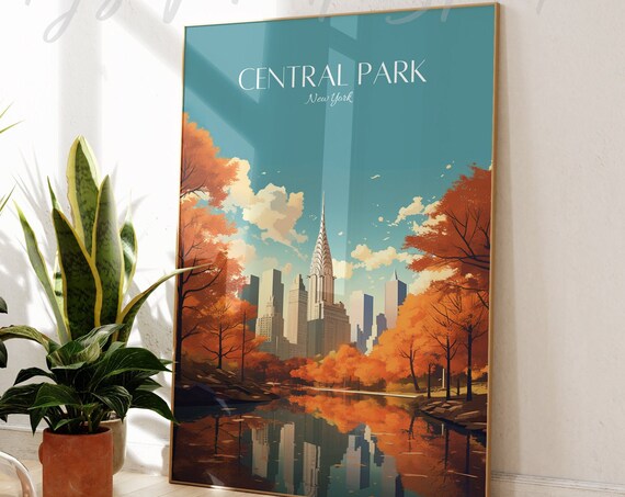 Central Park New York Autumn Vintage Travel Poster Manhattan