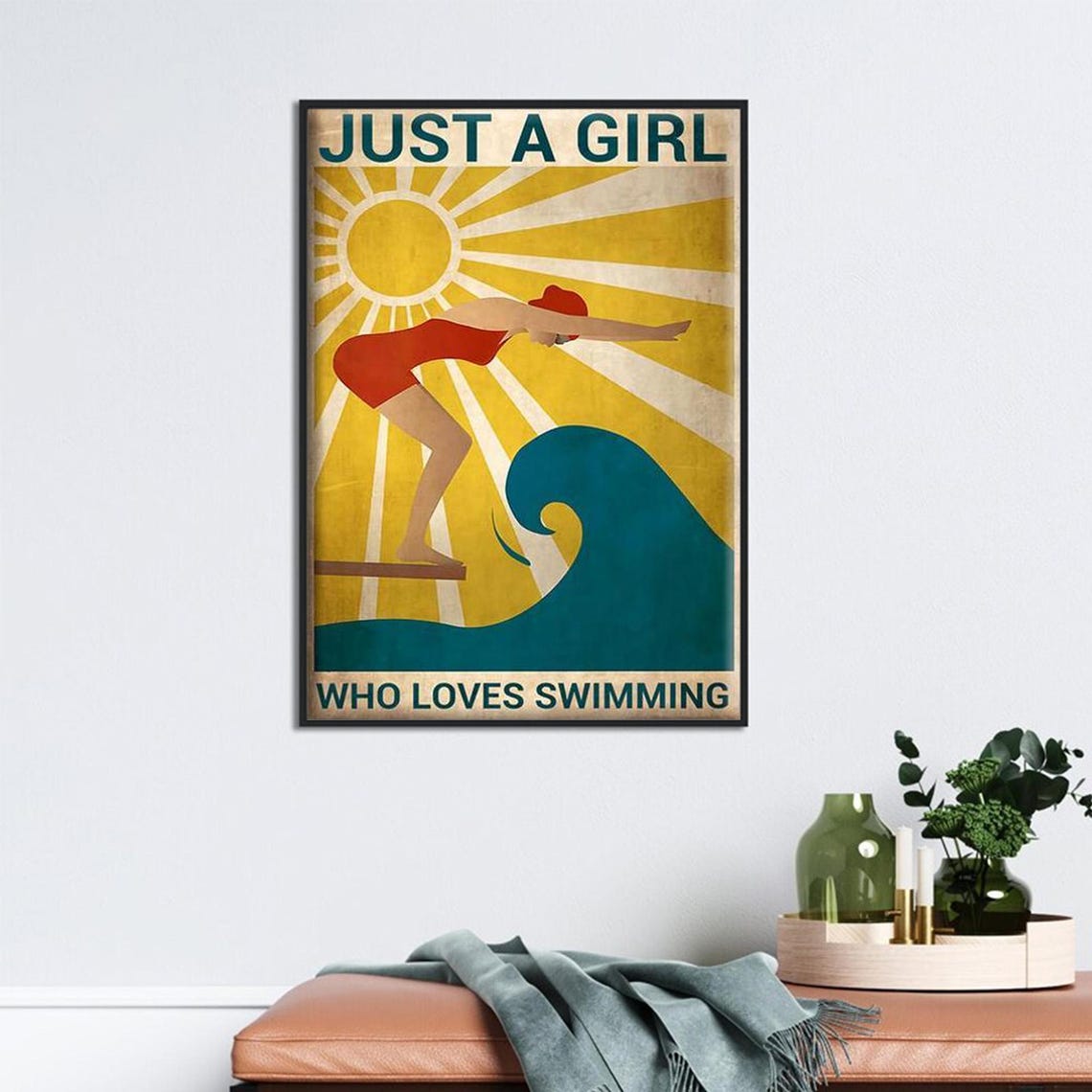 Swimming Girl Pool Art Print Just A Girl Who Loves Swimming Poster Vintage Swimming Girl Wall Art Swimming Wall Decor - Image 2