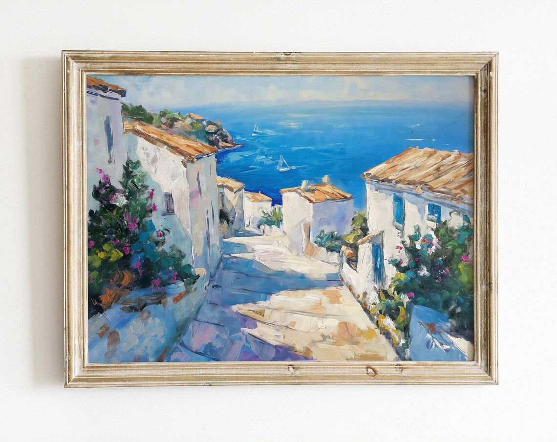 Coastal Town Art Print, Relaxed Seaside Scene