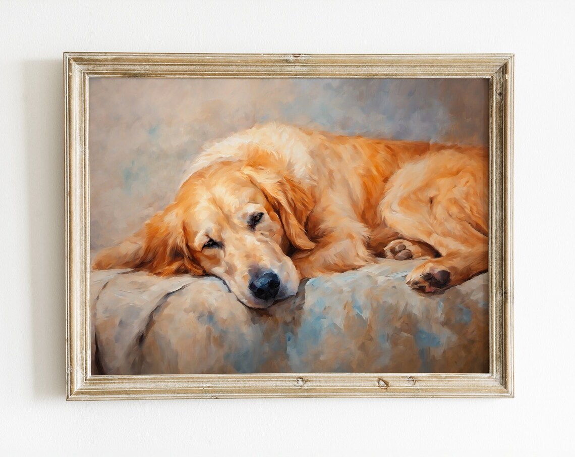 Golden Retriever Sleeping Illustration Art Print, Gift