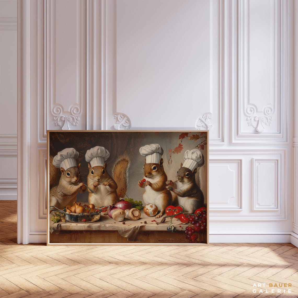 Whimsical Squirrel Chefs Cooking In Kitchen Culinary Animal Art Poster - Image 2