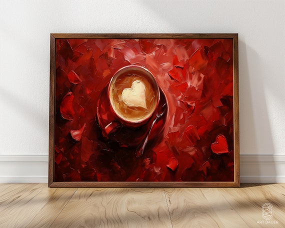 Coffee Art Latte Art Coffee Illustration Romantic Decor Gift For Her Coffee Art Coffee Poster Framed Latte Art