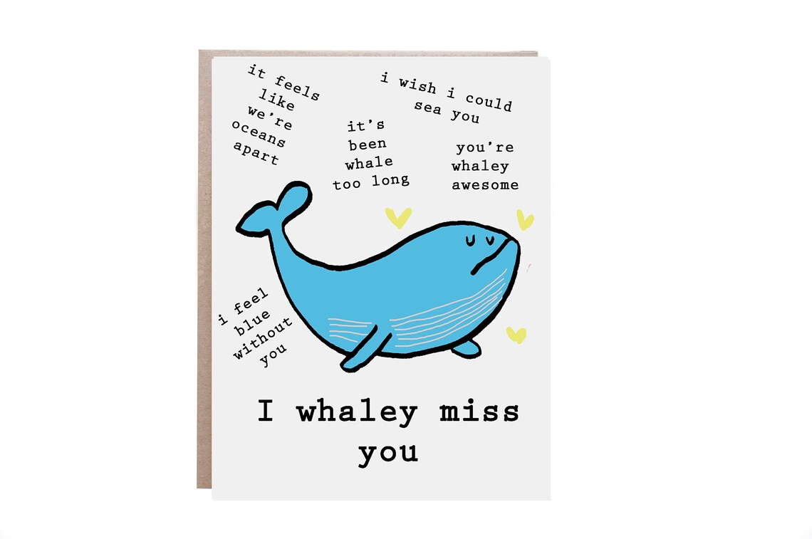 I Whaley Miss You Big Blue Whale Pun Funny Miss You Card Poster