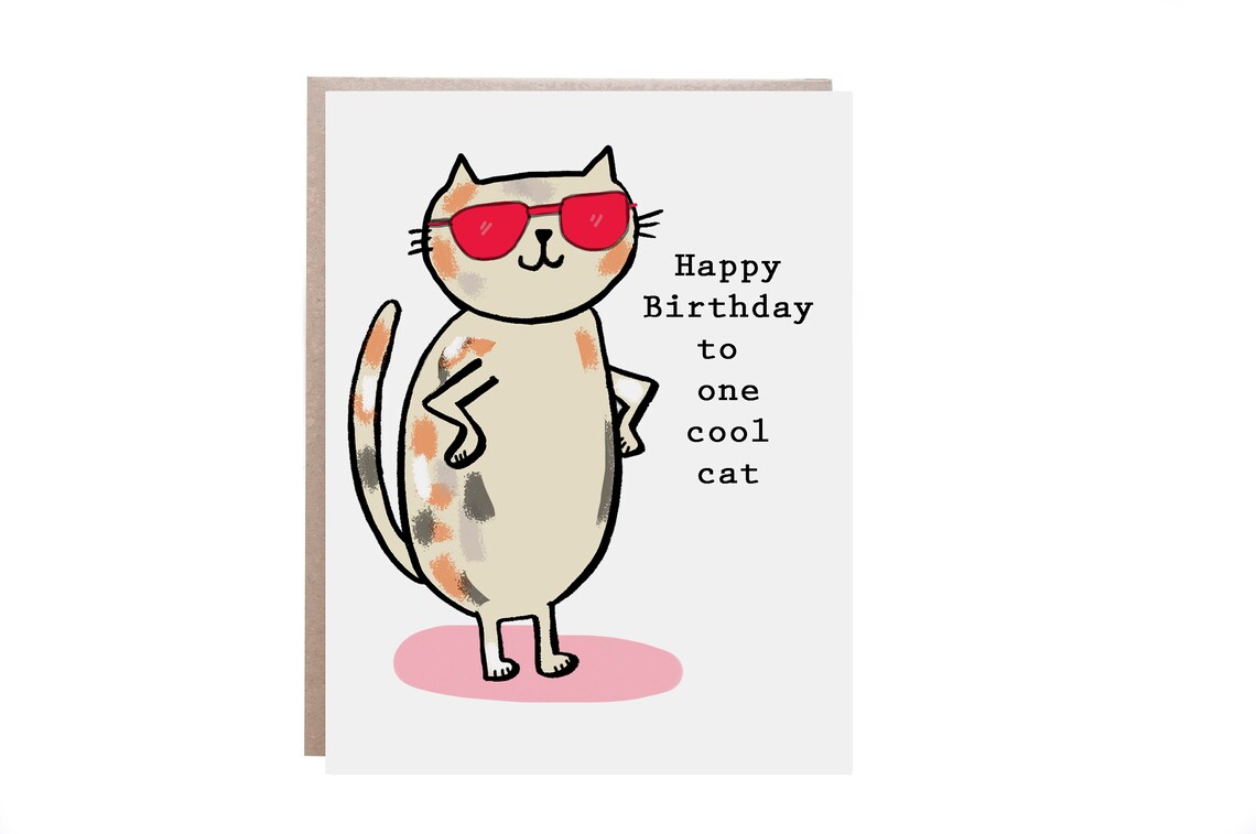Happy Birthday to One Cool Cat Sunglasses Kitty Birthday Card Print