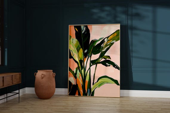 Tropical Leaves Wall Art Pastel Pink Green Botanical Print