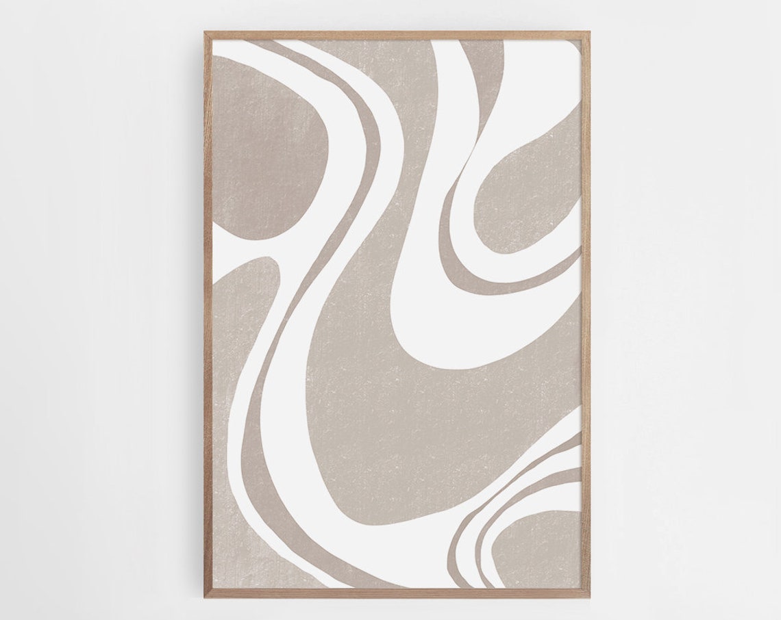 Beige White Wavy Lines Neutral Abstract Swirl Minimalist Wall Poster