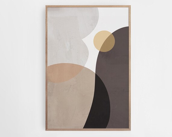 Earth Tone Mid Century Print Boho Decor Minimalist Painting Beige Brown Print Wall Art Geometric Watercolor