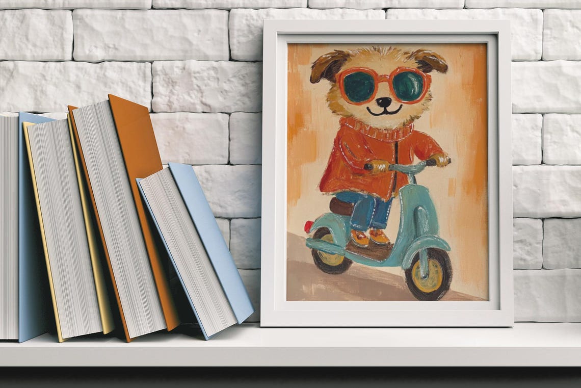 Dog On Bike Wall Art Nursery Animal Print Kids Room Decor Nursery Dog Art Dog Art Baby Room Decor - Image 3
