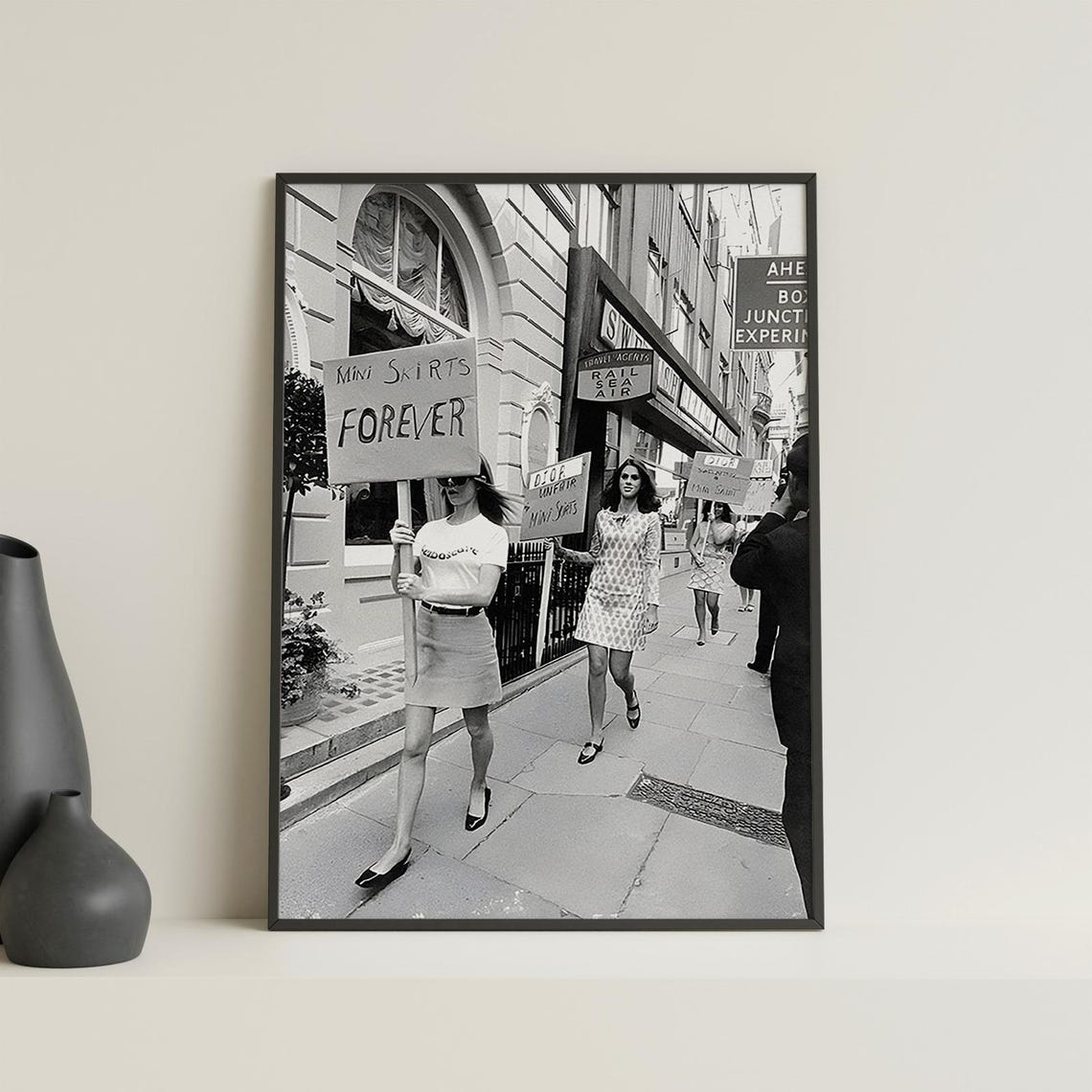 Mini Skirts Forever 1960s London Protest Black and White Photo Poster - Image 3