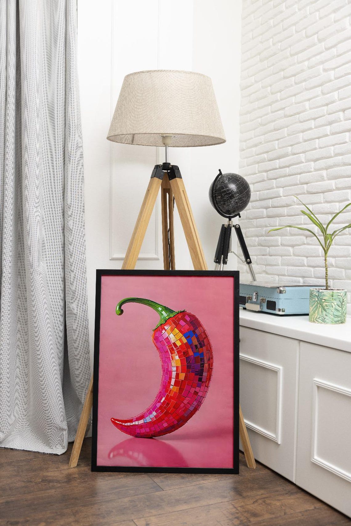 Wall Art Hot Chili Pepper Disco Ball Painting Maximalist Room Decor Preppy Poster Mirror Ball Girly Kitchen Print - Image 2