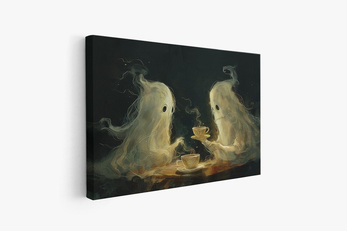 Retro Ghost Coffee Little Ghosts Painting Cute Spooky Halloween Ghost Coffee Bar Kitchen Wall Art - Image 3