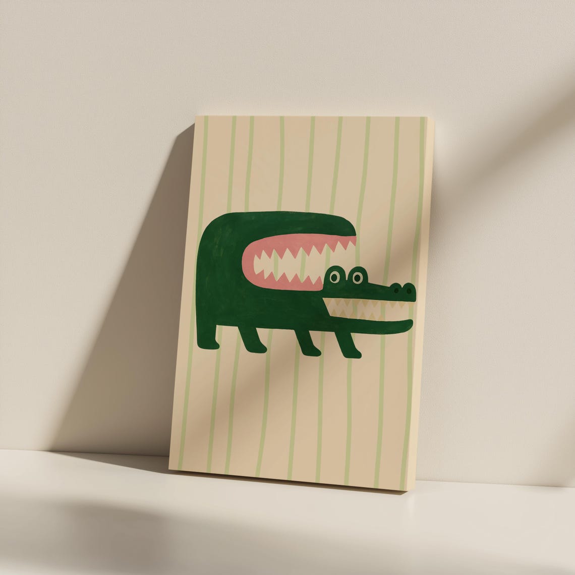 Funny Crocodile Cute Jungle Nursery Cartoon Striped Art Poster