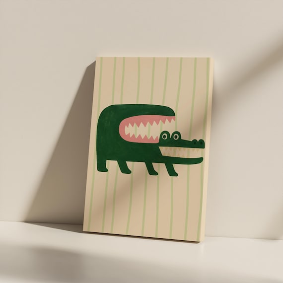Funny Crocodile Cute Jungle Nursery Cartoon Striped Art Poster