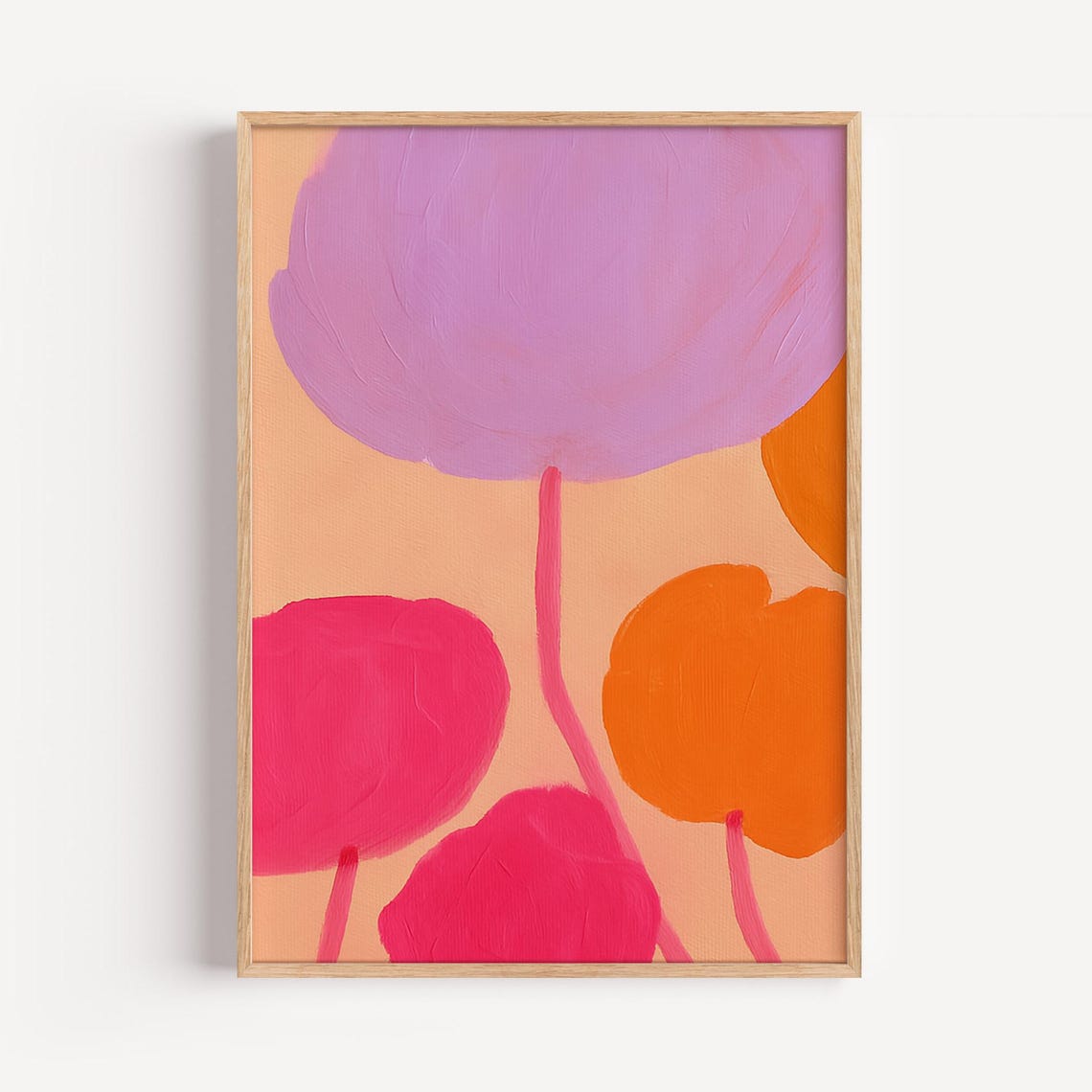 Bold Pink Orange Abstract Botanical Flowers Modern Art Poster