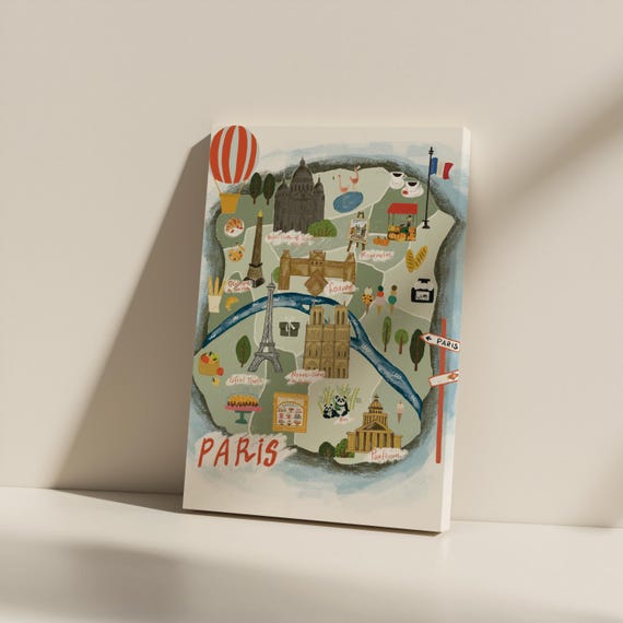 Paris Map Canvas Print Whimsical France Art For Nursery Unframed