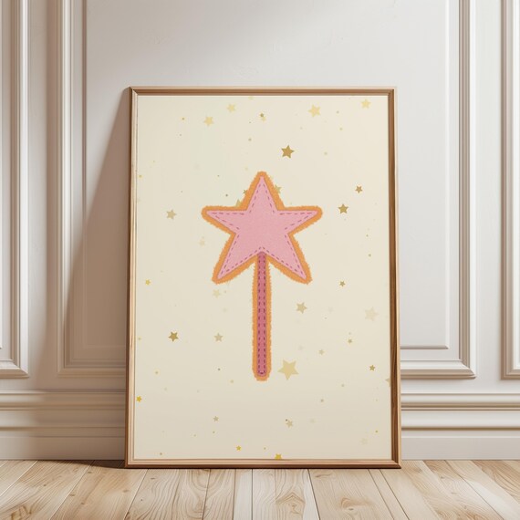 Pink Star Magic Wand Poster Whimsical Nursery Wall Art