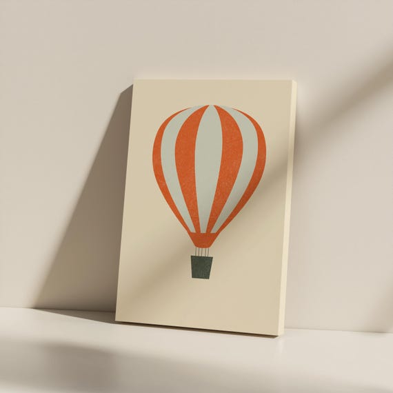 Minimalist Hot Air Balloon Canvas Print Nursery Travel Decor Unframed