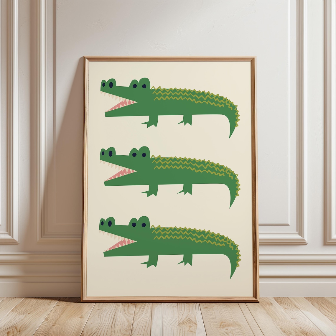 Three Playful Green Crocodiles Cartoon Animal Kids Room Fun Poster