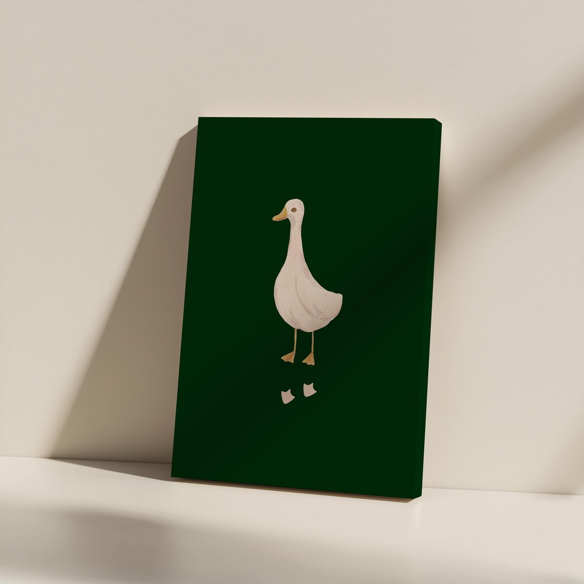 Cute White Duck Watercolor Minimalist Green Farmhouse Nursery Wall Art