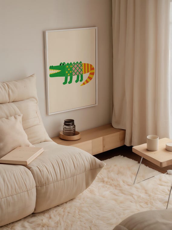 Colorful Crocodile Wall Art Whimsical Green Alligator For Jungle Nursery Playroom Decor