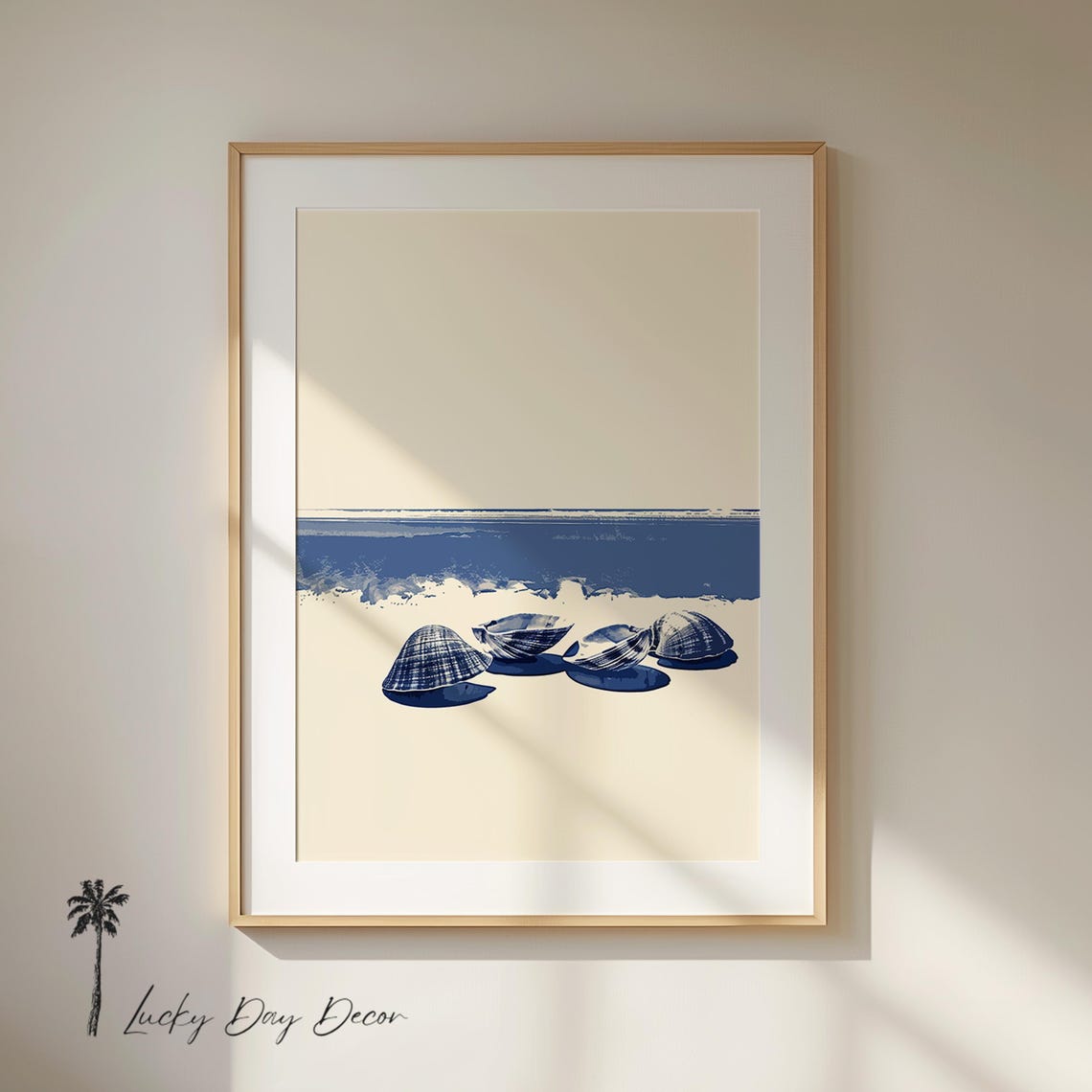 Beach Shells Blissful Art Minimalist House Decor Sea Shell Lover Rustic Blue Coastal Sketch Ocean