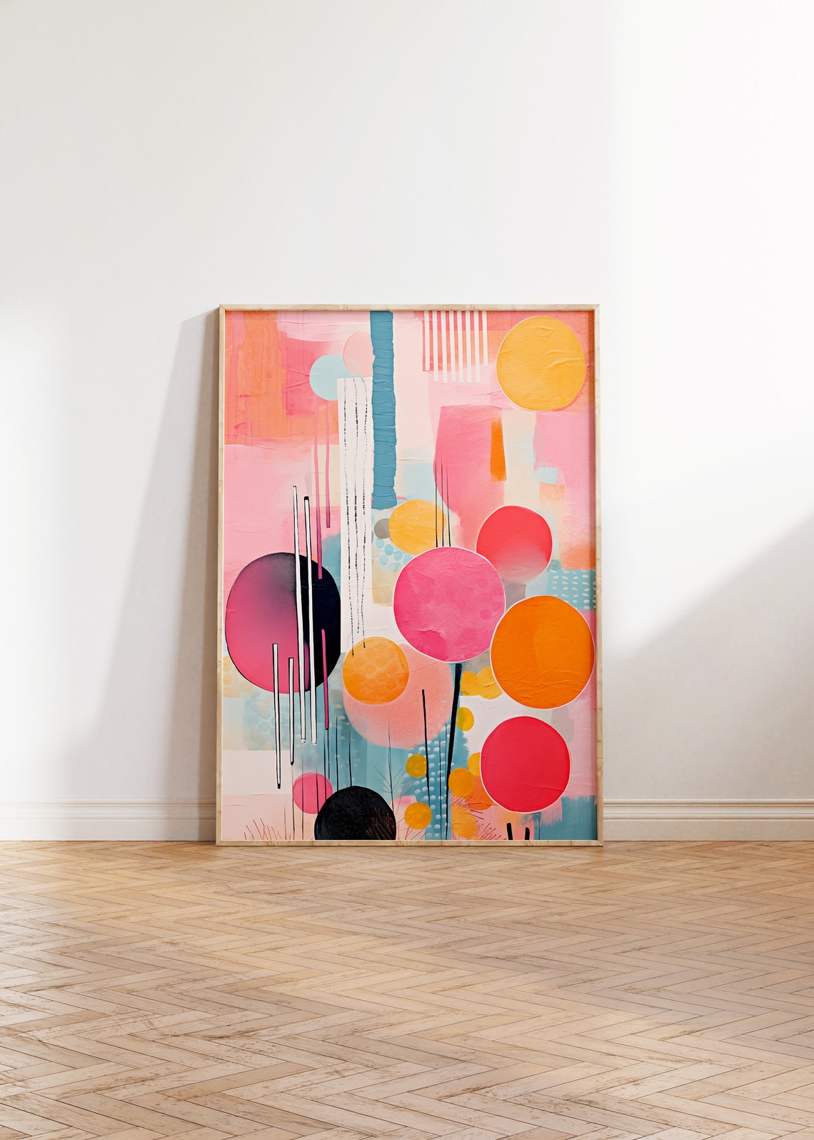 Colorful Abstract Geometric Art With Pink and Orange Circles Poster