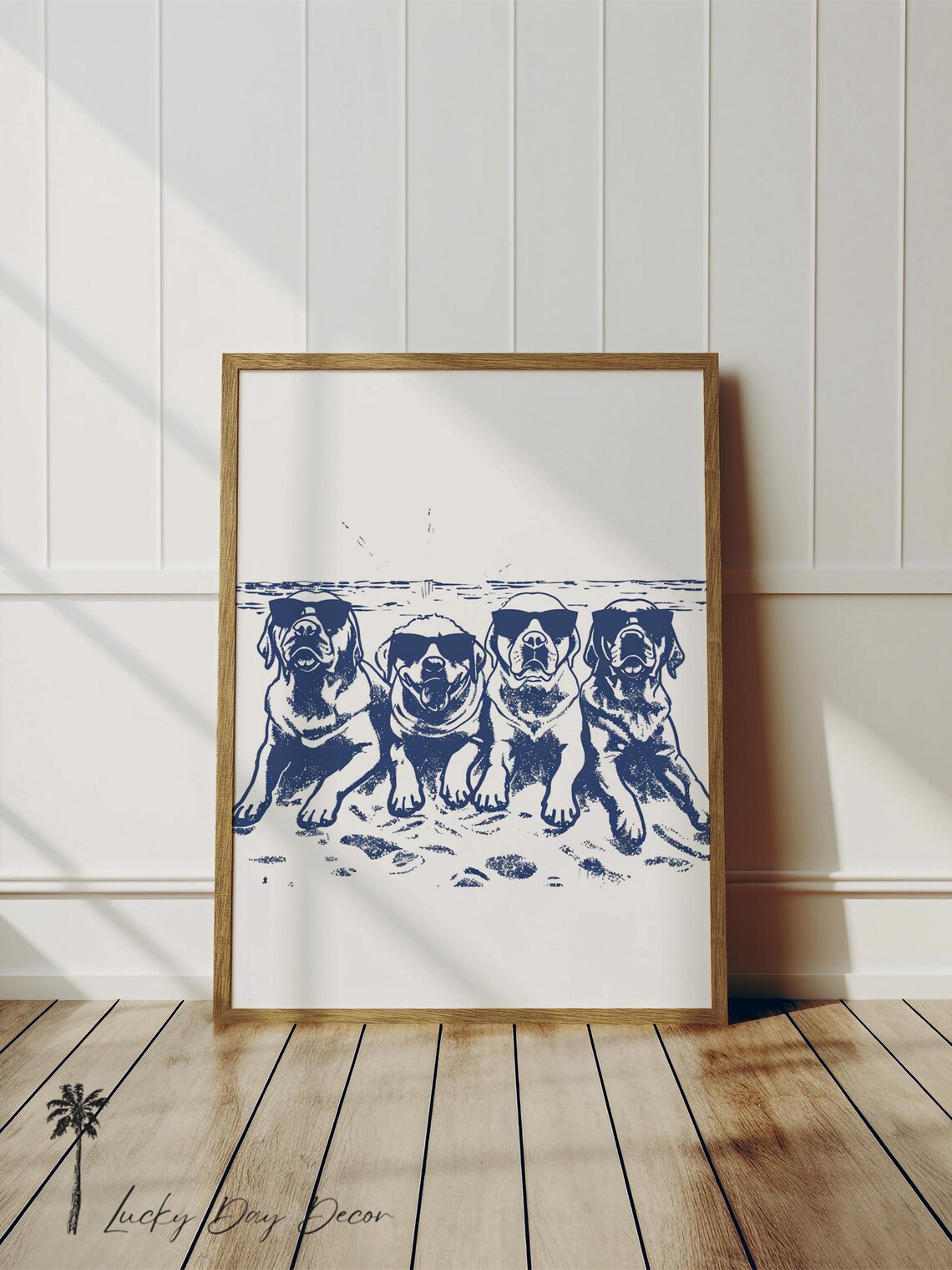 Dog Days At The Beach, Coastal Dog Sketch Art Print