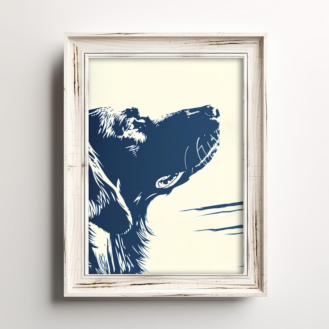 Navy Blue Duotone Dog Head Profile Graphic Coastal Sketch Poster