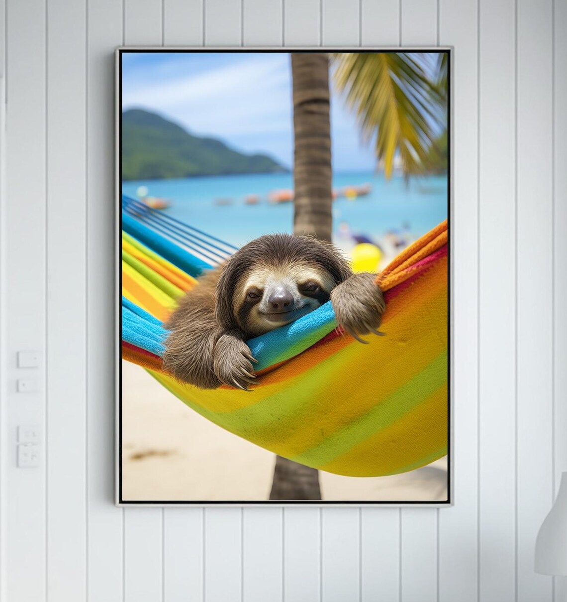 Whimsical Sloth In Hammock Funny Island Art Print