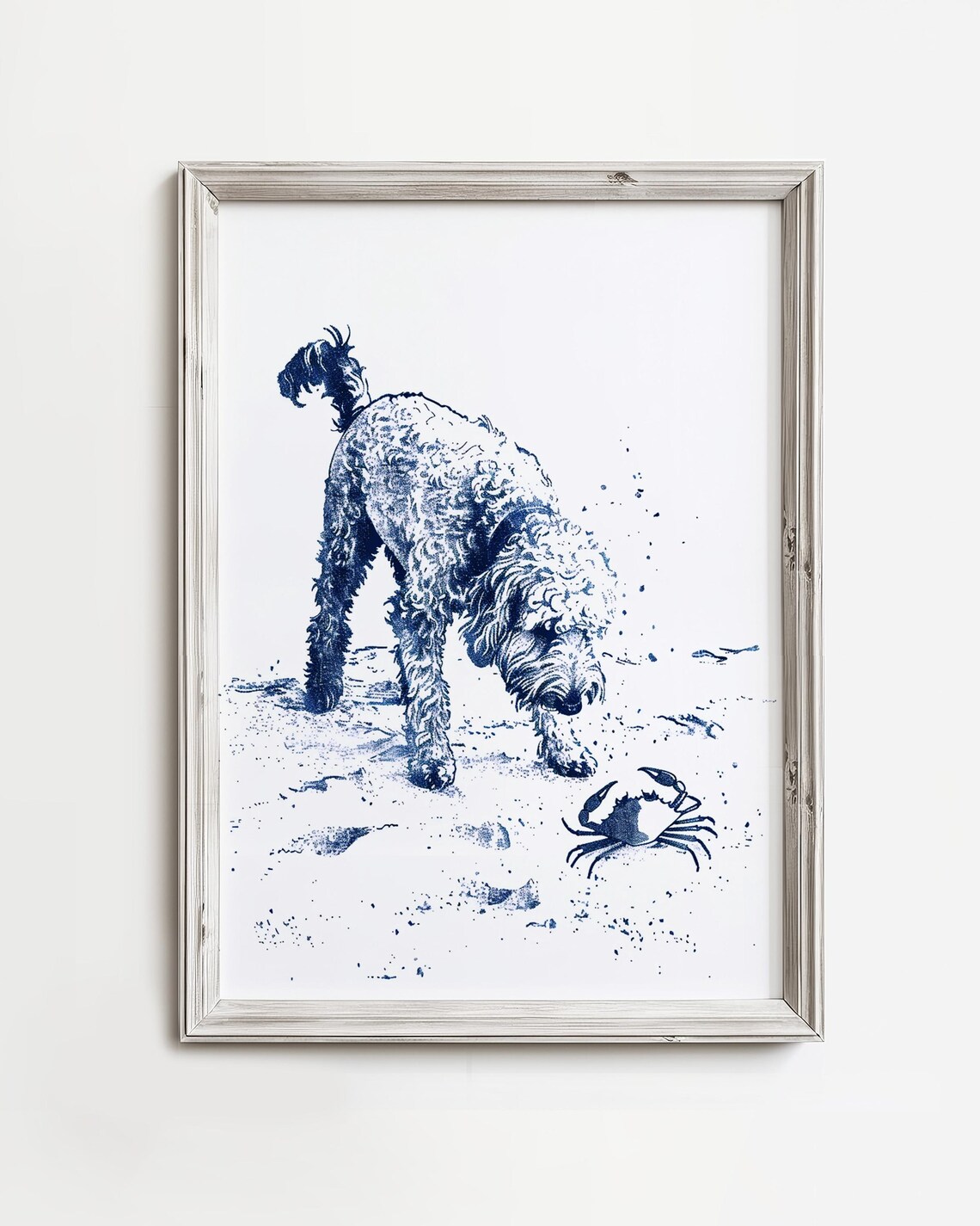 Beach Doodle Finds Crab Coastal Dog Art Print