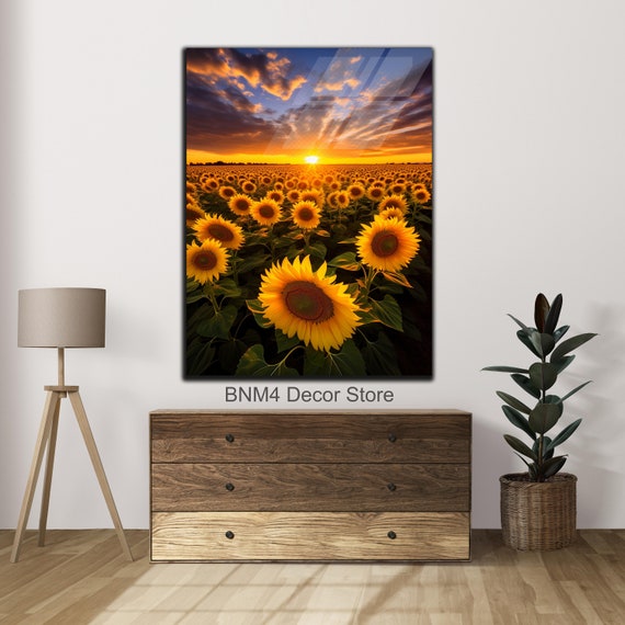 Sunflower Field Sunset Wall Art, Nature Poster Print