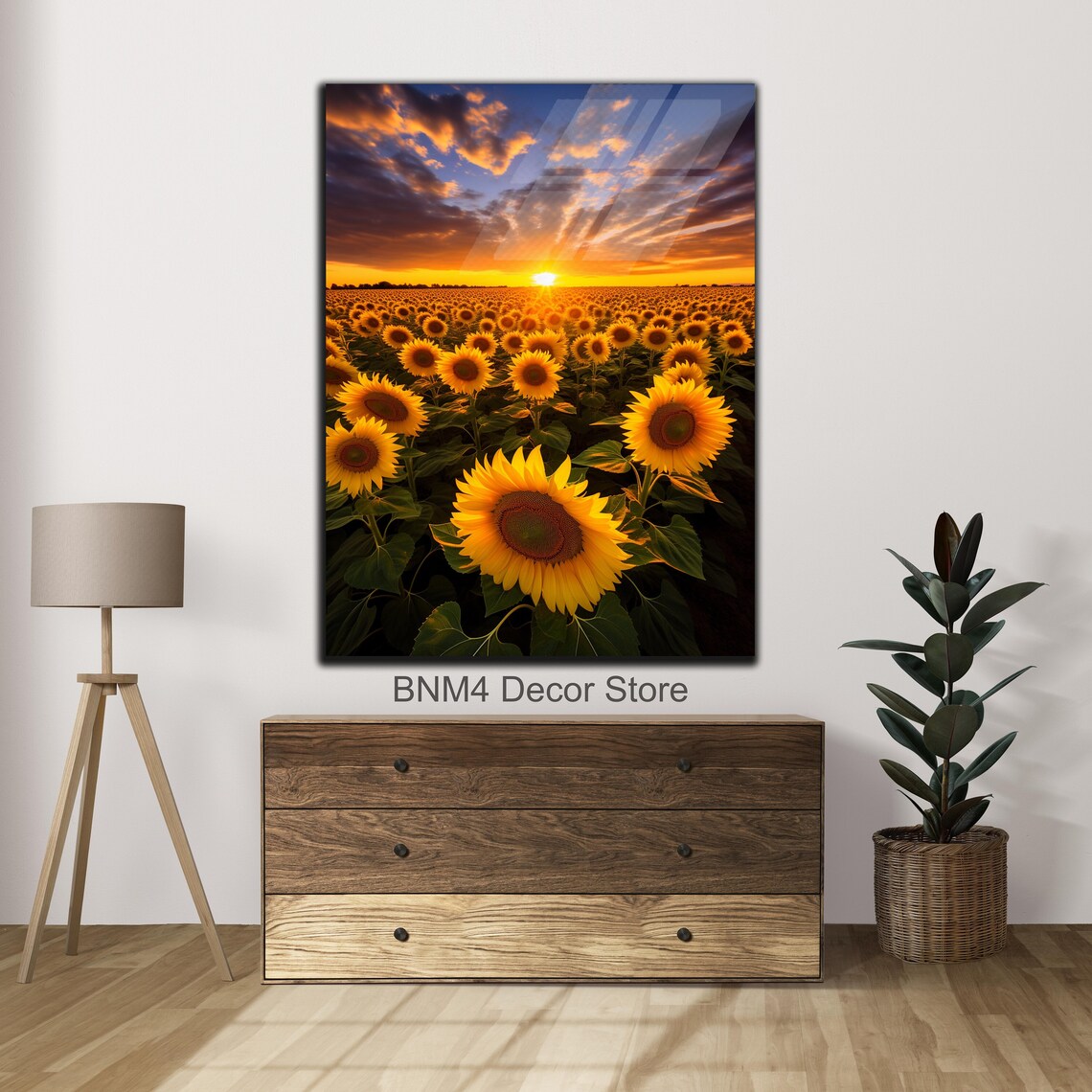 Sunflower Field Sunset Wall Art, Nature Poster Print