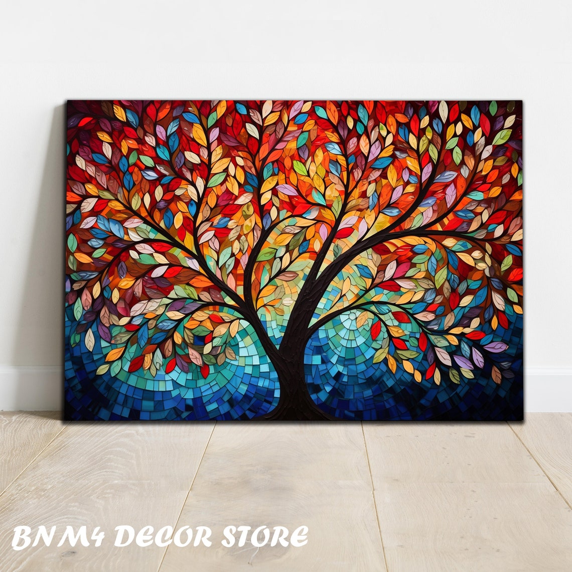 Rainbow Mosaic Tree Of Life Colorful Leaves Artistic Style Poster