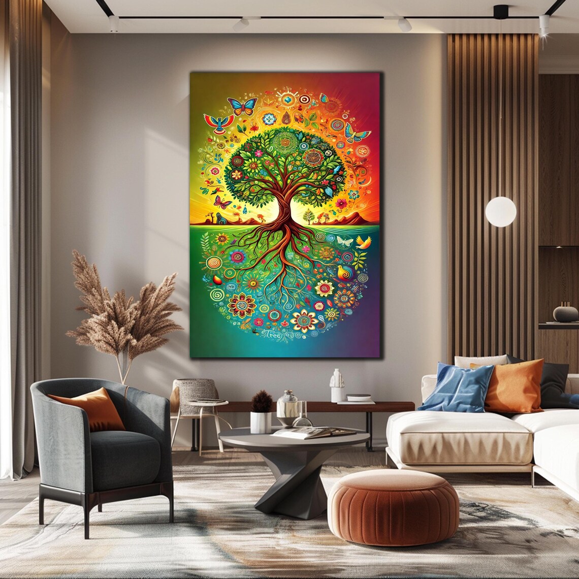 Rainbow Tree Of Life Mandala Butterflies Sunset Gradient Art Poster