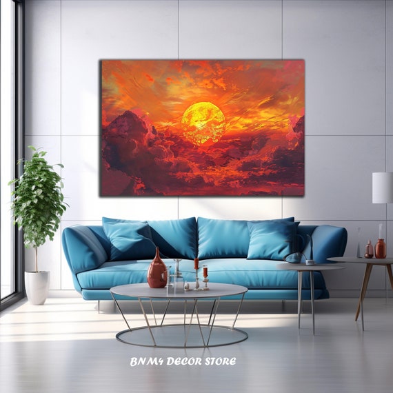 Tempered Glass Sunset Wall Art Glass Printing Housewarming Gift Large Wall Art Orange Clouds Home Decor Wall Hangings Red Sky