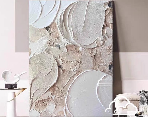 Abstract Pink Beige Oil Painting Art Modern Extra Large Thick Textured Painting Original Hand Painted Artwork On 3d Wall Art Decor